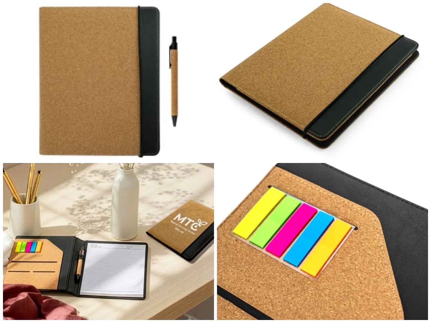 Cork Cover Folder B5 Size with Notepad, Pen and Sticky Notes