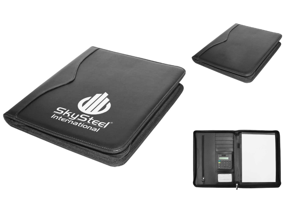 Leather Portfolio with Zipper and Calculator