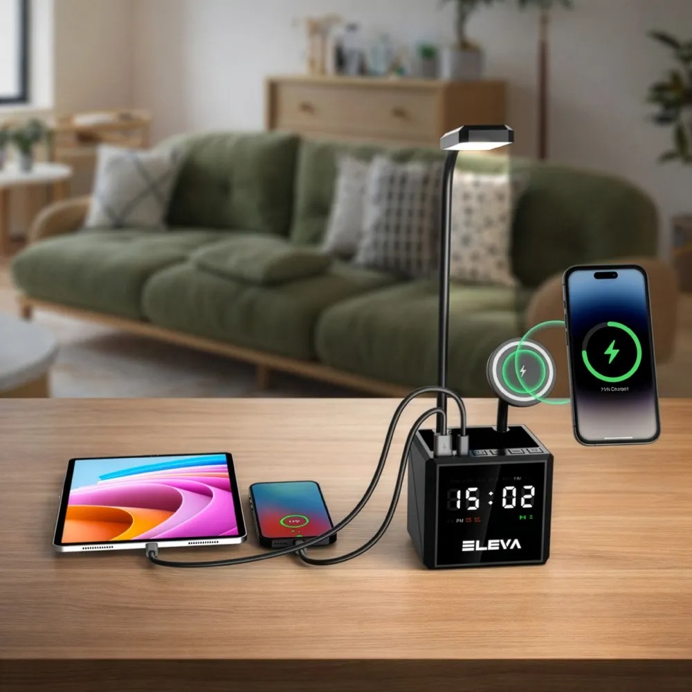 Multi-functional Desk Lamp with 15W Fast Wireless Charger & Digital Clock