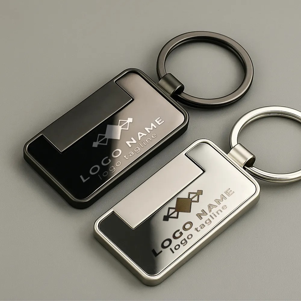 Metal Keychain Rectangle Gun Metal Matte Finish Plate